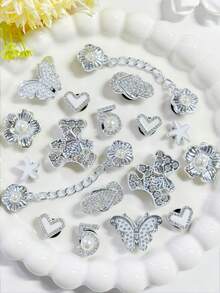 18PCS Gold/Silver Bear Chain Shoe Charms, Fashionable & Versatile, Handmade DIY Craft, Suitable For Sandals, Slippers, Etc., Perfect Gift Choice - Multicolor - View 7