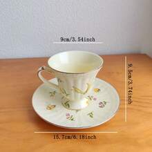 180ml Gold Rim Afternoon Tea Ceramic Cup And Saucer Set, Coffee Cup And Saucer With Insect And Floral Pattern - Insect Pattern - View 2