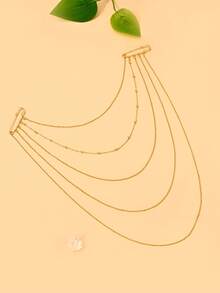 1pc New Multi-Layer Tassel Brooch, Niche Design Exquisite Pin Style Body Chain Accessory For Suit, Fashion Party Dress - Gold - View 4