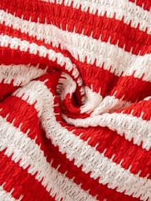 Girls' Casual Fashion Striped Bow Design V-Neck Cardigan Long Sleeve Top And Straight Leg Striped Pants 2-Piece Set, Spring/Autumn - Red - View 9