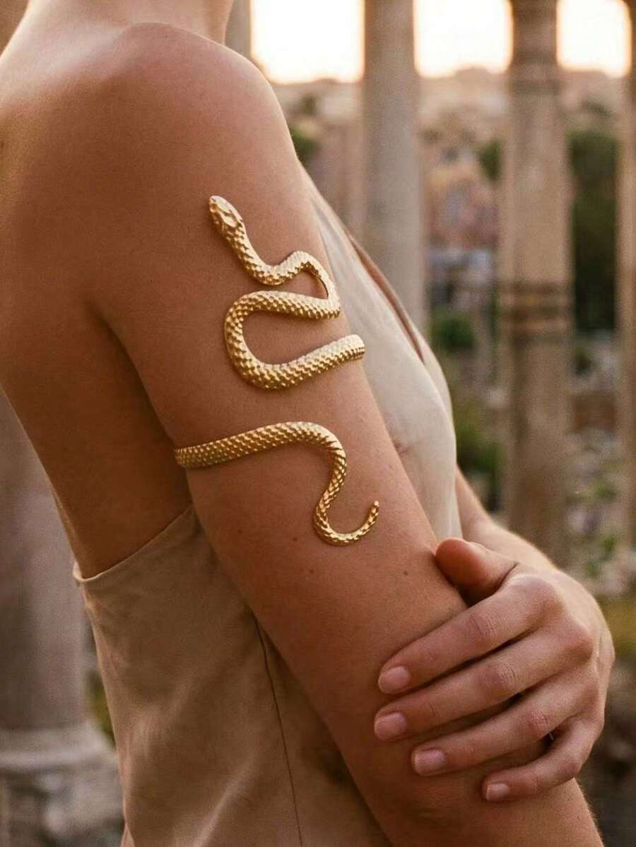 1 buah Gelang Lengan Spiral Tekstur Ular Emas Bohemian Fashion Wanita, Gelang Lengan Pola Ular Terbuka yang Dapat Diatur, Gelang Lengan Logam Berlebihan yang Kreatif dan Personal, Sempurna untuk Hadiah Sahabat dan Pesta Pantai - Emas - View 1