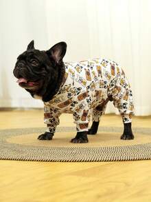 1PC Dog Shedding Hair Control Pajamas - Warm High Stretch Full Coverage Pet Rompers, Anti Licking & Bug Protective Jumpsuit For Small Medium Large Dogs, All Over Printing Dog Clothes - Cute Cartoon Bulldogs Pattern - Multicolor - View 1