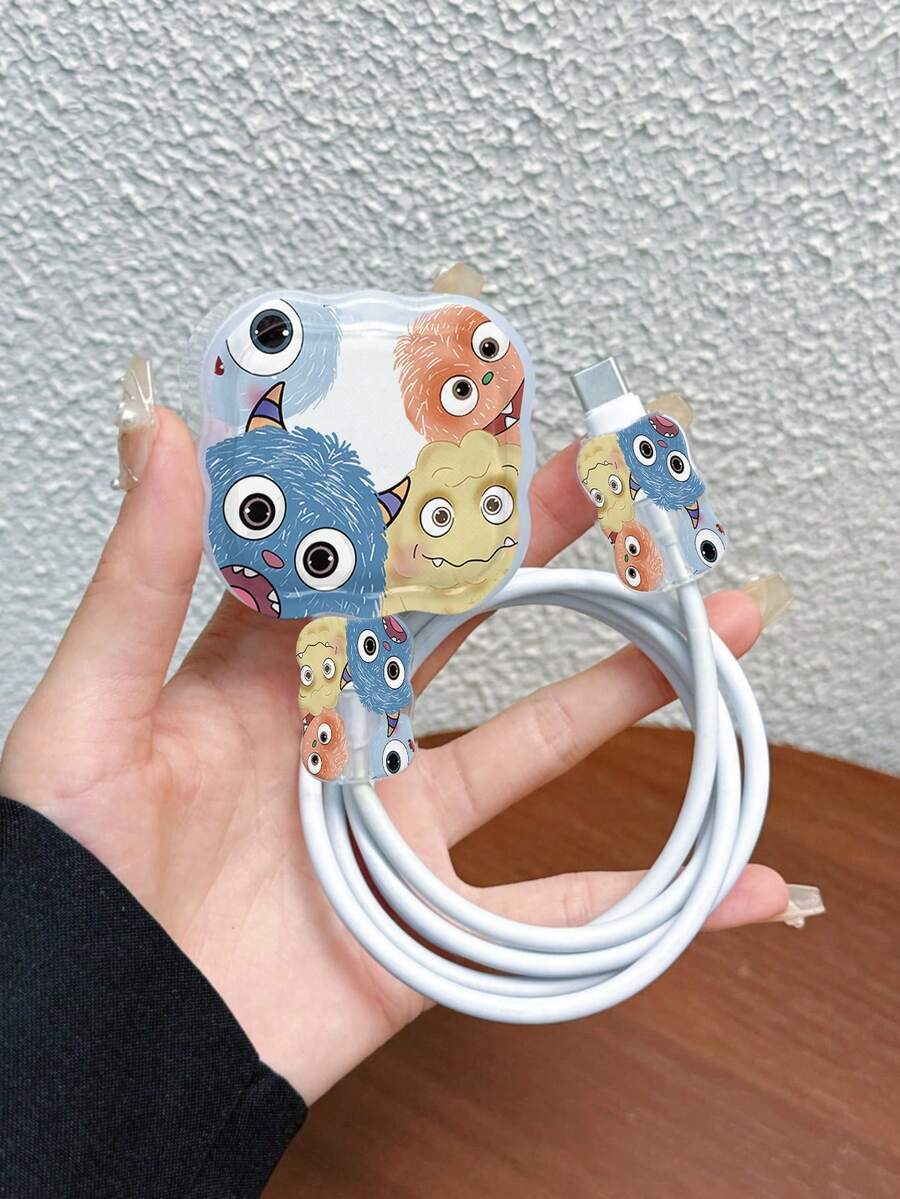 3件組 英規充電線波浪形保護套 動物頭圖案 適用英規 2W Apple 快充充電器 20W 英規充電器使用 防斷裂充電線保護套 - 彩色 - 查看 1
