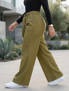 Women Suit Pants - Olive Green - View 2