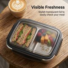 1pc Multifunctional 304 Stainless Steel Lunch Box With Cute Pattern, Portable Large Capacity Bento Box With Compartment, Leak-Proof Fruit Salad Food Container, Microwave Divided Meal Prep Box For Adult Student Use In School, Office, Picnic, Camping - Multicolor - View 7