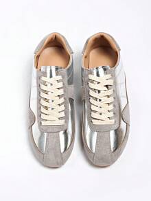 Women's Summer Mesh Flat Casual Sports Shoes, Lightweight Breathable Running Shoes, Soft Sole Comfortable Student Training Shoes - Silver - View 4