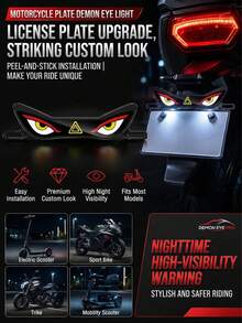 1 Set Lampu Dekoratif LED Dinamis Mata Setan, Lampu Dekoratif Berbentuk Plat Nomor untuk Sepeda Motor dan Skuter Listrik Universal 12V, Aksesori Lampu Suasana Tambahan Belakang Kendaraan, Baterai Tidak Termasuk - dipimpin - View 4