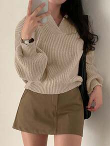 YCYC Sweater Hoodie Lengan Panjang Warna Polos Nyaman untuk Musim Gugur/Dingin - Khaki - View 2