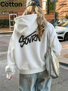 Women's Men's Casual Hooded Sweatshirt Pullover With Drawstring, LongDropShoulder Sleeve, Rib-Knit Hem& War Lined Fleece Perfect For Streetwear Style - White - View 6