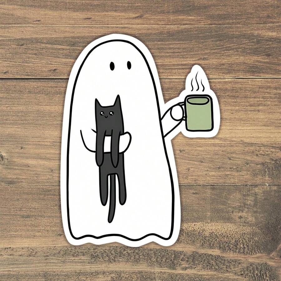 Funny Black And White Cat Sticker, Minimalist Pet Lover Design For Laptops, Notebooks, Water Bottles, Desks, Mirrors, Journals, Lockers, Perfect Gift For Cat Lovers, Pet Owners, Animal Enthusiasts, And Cozy Decor Fans - Multicolor - View 1