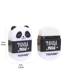 1/2/6/24pcs Panda Mood Eraser With Pencil Sharpener, 2-In-1 Student Back To School Cleaning Tool - Black and White - View 3