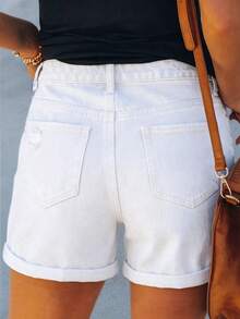 Casual Distressed Washed Loose Fit Denim Jeans For Women, American Street Style, Versatile Summer Holiday White - White - View 3