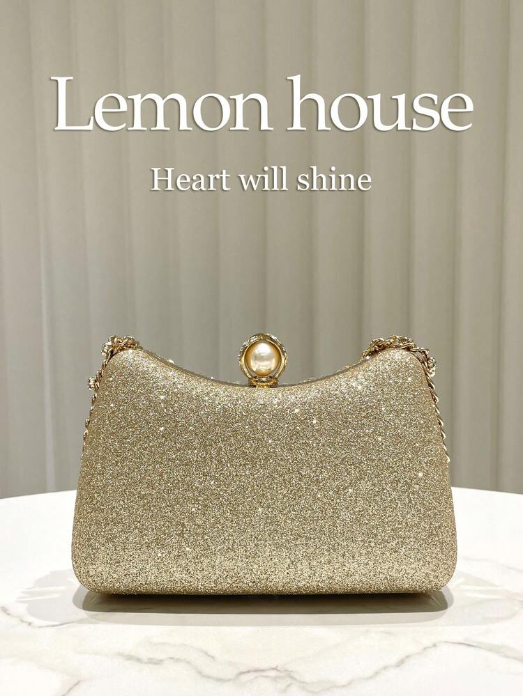 1pc Gold Shiny Luxurious Rhinestone Crystal Handbag Evening Clutch Bag Fashion Elegant Elegant Handheld Bag Bridal Bag Cocktail Party Evening Banquet Bag Suitable For Evening Banquet Party Wedding Ball Gathering Cocktail Party For Women - Gold - View 5