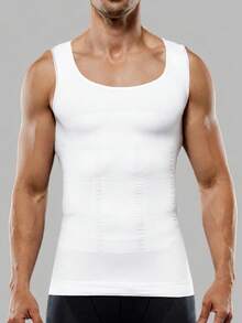 2pcs Men's Seamless Breathable Tummy Control Compression Tank Top, Sleeveless Undershirt Suitable For Multiple Occasions - White - View 4