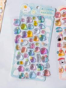 1/4pcs Embossed Crystal Fun Stickers Solid Cartoon Animal Pattern Planner Phone Case Decoration Stickers - Multicolor - View 7