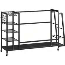 Heavy Duty Golf Bag Storage Organizer Stand For Garage, Rolling Sports Equipment Display Rack With Club Holder Shelves, Mobile Freestanding Metal Storage Holder, Black, 1 Piece - 55.7"L X 11.8"W X 33.5"H - View 8