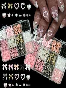 12-Grid Mixed Color Resin Glitter Bow Heart Pearl Multi-Function Sweet Mini Floral Nail Art Decorations DIY - Multicolor - View 4