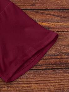 Bow Print Loose Fit Short Sleeve T-Shirt, Spring/Summer Casual - Burgundy - View 2