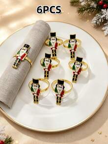 12pcs/6PCS/3PCS Christmas Nutcracker Soldier Napkin Rings, Full Set Of 3 Metal Nutcracker Napkin Buckles, Christmas Table Napkin Ring Decoration Set With Painted Rhinestone Accents, Holiday Party Table Napkin Cloth Ring, Home Decor, Christmas Restaurant Table Setting Decoration, Hotel Tabletop Decoration Supplies - Multicolor - View 17