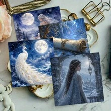 36 Sheets Winter Fantasy Scrapbook Paper, 6x6 Inch Enchanted Ice Castle Craft Paper, White Peacock, Unicorn & Snow Queen Ephemera For Junk Journals, Art Collage, And DIY Cards. - Square - View 8