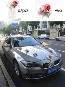 13件大朵玫瑰花（附吸盤）汽車裝飾，適用於婚禮後視鏡裝飾、緞帶禮品、居家婚禮派對走道椅背裝飾 - 13pcs車花 - 查看 9