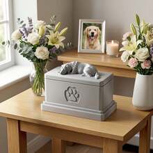 1 Pc 3D Printed PLA Dog Urn, Sleeping Dog Memorial Ashes Box, Paw Print Relief Rectangular Lid, Lightweight & Durable Pet Cremation Keepsake Storage For Collar, Loss Of Dog Gift - Multicolor - View 2