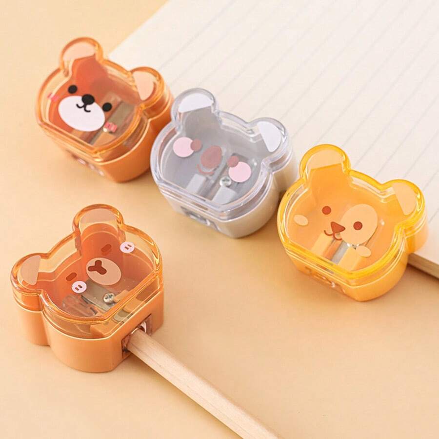 1pc Manual Pencil Sharpener, Animal Bear Design, Single Hole Structure | Suitable For Standard And Large Pencils, With Cover, Colorful Handheld Pencil Sharpener, Suitable For Artists And Classroom Use - Multiple Colors and Random Styles - View 1