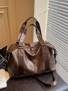 1pc Solid Color Minimalist Fashion Multi-Function Women's Bag, Large Capacity Shoulder Tote Bag, Suitable For Women's Daily Commute And Work - Brown - View 4