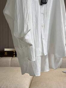 Women's Plus Size Long Sleeve Shirt, Classic Versatile Elegant White Collared Blouse - White - View 3