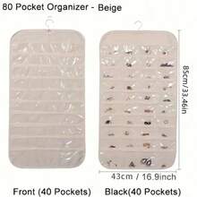 80-Pocket Large Wall-Mounted Jewelry Organizer Bag,Multi-Compartment Storage For Necklaces, Earrings, Rings | Space-Saving Design For Wardrobe, Doors & Christmas Gifts, A Back-To-School Season Essential - Multicolor - View 9