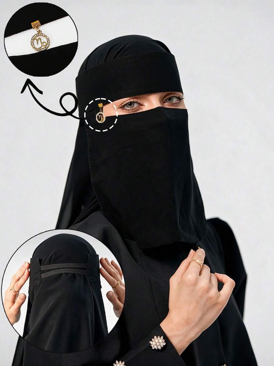 1件裝女款黑金吊墜式面紗，輕量透氣繫帶口罩，高級手工吊墜，適合日常配戴