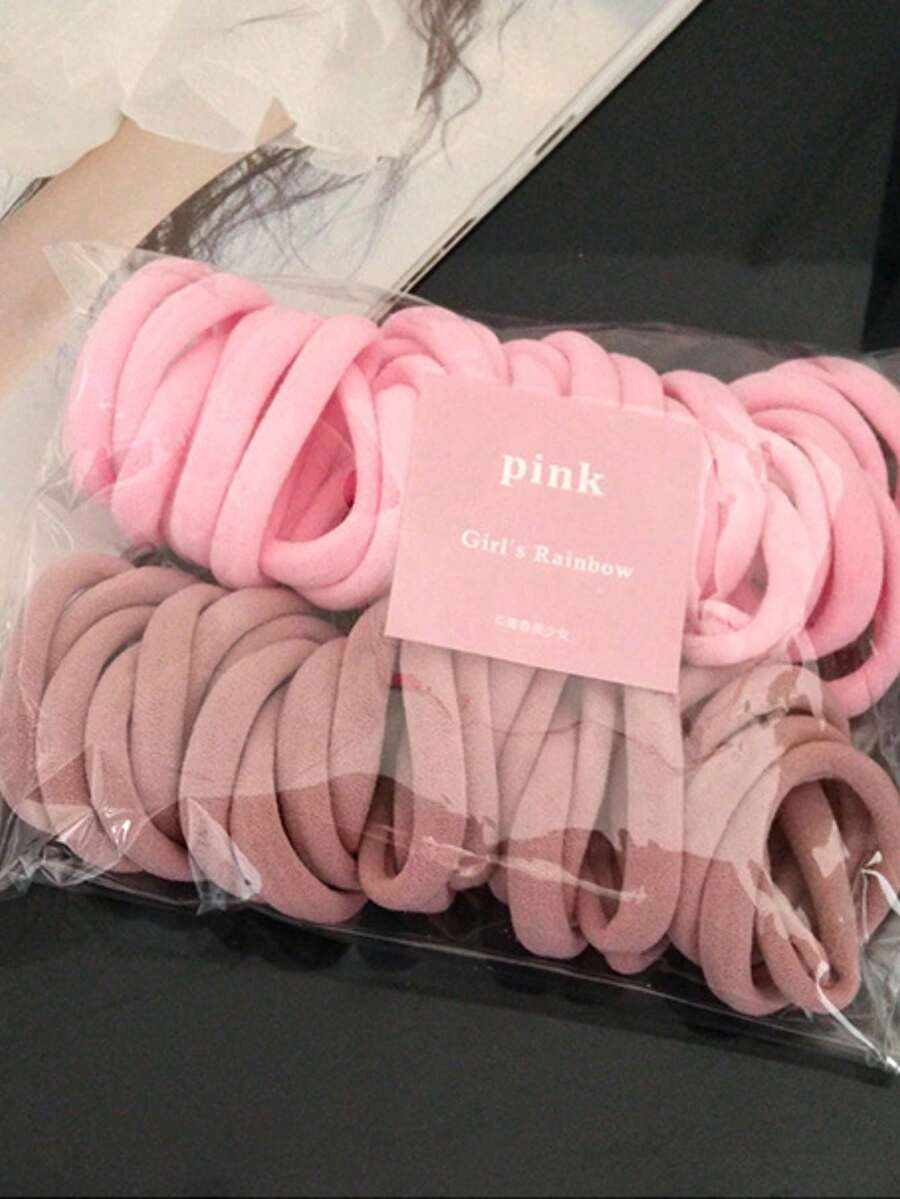 50pcs/Set Bagged Six-Color Hair Ties - Pink - View 1