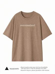 Oversized Women's Casual Overstimulated Graphic Short Sleeve T-Shirt Summer Brown - Brown - View 3
