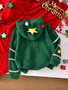 Vihyde Tween Girls Christmas New Arrival Costume, Christmas Tree Shape Hooded Fleece Sweatshirt With 3D Star & Pom Pom & Silver Tinsel Decorations - Green - View 4