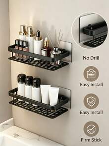 Space-Saving Bathroom Shelf With No-Drilling Adhesive To Hold Toiletries Sleek Shower Corner Shelf For Renters Heavy-Duty Waterproof Rack Perfect For Organizing Shampoo In Bathrooms Room Decor Bathroom Decor Bathroom Accessories Shelves - Multicolor - View 6