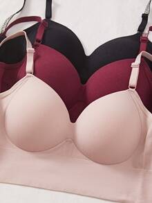 3件組純色女款無縫定型罩杯內衣，優雅壓力內衣，4排扣設計，無鋼圈，可調節肩帶，適合日常與運動穿著 - 彩色 - 查看 4