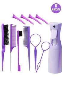 11-Piece Home Hair Styling Tool Set, Spray Bottle, Tail Comb, Hair Styling Comb, Sectioning Clips, Hair Pins, Complete Hair Braiding And Styling Comb Set For Home Use - Braiding Tool Set - View 2