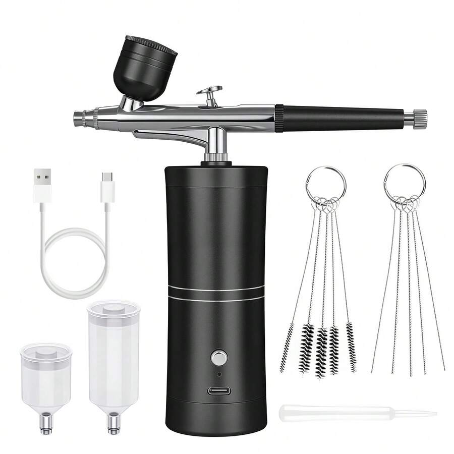 Cordless Rechargeable 48PSI High Pressure Air Pump Set With 0.3mm Nozzle And Cleaning Brush, Suitable For Nail Art, Painting, Cake Decorating And Other Tools
