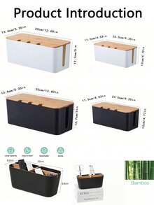 1pc Creative Minimalist Wooden Cable Management Box For Power Strip, Socket, Router, Desktop Organizer Cable Box, Graduation Gift, Organized Storage Box, Summer Travel Camping Cable Storage Box. 1pc Large Cable Management Box – Wood Grain Style Cable Organizer Box With Lid, Charger Organizer Box And Cable Winder, Desktop Cable Management, Power And Charging Cable Storage Box With Lid – Organize Cables, Data Cables And Various Wires – Space-Saving Desktop Socket Management, Suitable For Kitchen, Living Room, Bedroom, Office And Dining Room - Multicolor - View 4