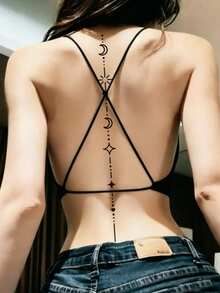 1pc Long Spine Tattoo Sticker, Minimalist Star & Moon Pattern, DIY Temporary Tattoo For Carnival, Beach Party, Holiday Gift, Suitable For Arms, Thighs, Back - Black - View 5