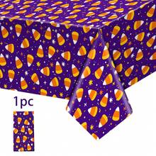 3pcs/1pc Halloween Tablecloth 108x54, Candy Corn Pattern | Disposable Party Tablecloth, Rectangular Waterproof Plastic Tablecloth Decoration, Party Table Protection - Multicolor - View 8