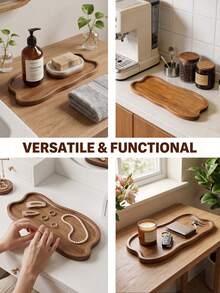 1pc Wooden Bathroom Tray, Bathroom Tray, Wooden Tray, Tray, Can Be Used As Soap Tray, Candle Tray, Plant Tray, Perfume Tray, Decorative Tray, Perfect Farmhouse Style Decor For Bathroom And Kitchen, Suitable For Bathroom Storage And Organization, Multi-Purpose Wooden Tray, Great Gift For Housewarming, Back To School, Valentine's Day - C-Wood Color - View 6