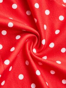Women's Red & White Polka Dot Backless Spaghetti Strap Deep V-Neck Cutout Waist Pleated Short Top + Mini Skirt 2 Pieces Set - Red - View 7