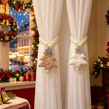 1pc Velvet Bowknot Rhinestone Christmas Tree Curtain Tieback, Tulle Curtain Holder, Suitable For Curtain Fixing, Tree-Shaped Snowflake Decorative Curtain Tieback, Easy Storage, Holiday Atmosphere Decoration, Christmas Gift - Multicolor - View 7