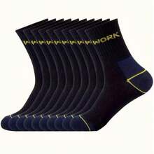 Multi-Pack Men's Thick Work Socks, Letter Jacquard Cuff, Reinforced Heel And Toe, Durable And Wear-Resistant Mid-Calf Socks For Construction Site Work - Multicolor - View 1