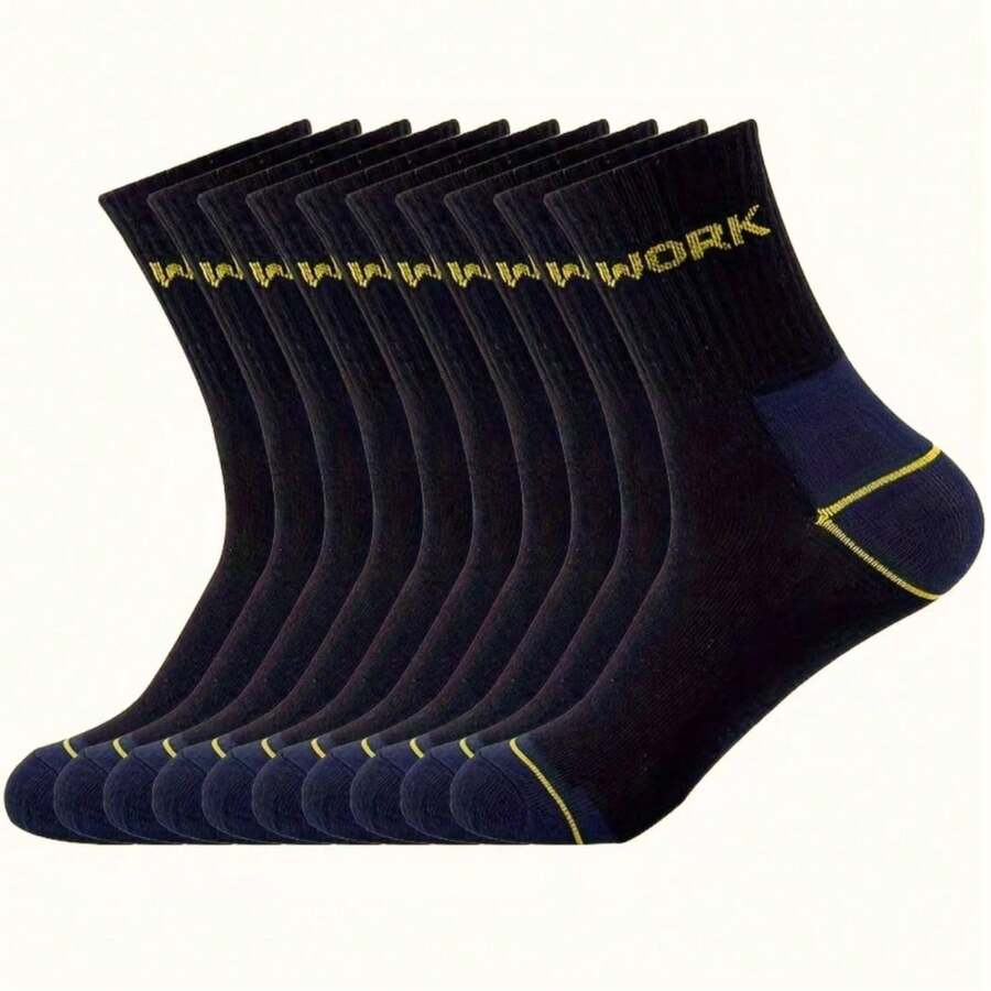 Multi-Pack Men's Thick Work Socks, Letter Jacquard Cuff, Reinforced Heel And Toe, Durable And Wear-Resistant Mid-Calf Socks For Construction Site Work - Multicolor - View 1