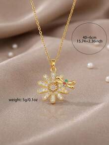 18K PVD Gold Plated Brass Micro-Inlaid AAA Grade Transparent Zirconia Multi-Color Handmade Crystal Daisy Bee Pendant Adjustable Clavicle Necklace Hypoallergenic - Gold - View 1