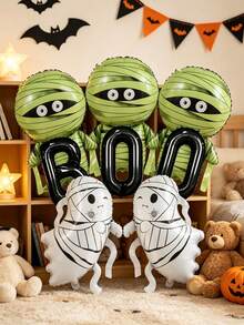 10 Adorable "BOO" Letter-Shaped Mummy Ghost Balloons, Helium-Fillable Decorative Balloons, Perfect For Halloween, Day Of The Dead, Children's Birthdays, Indoor And Outdoor Family Parties, And Store Window Displays - A - View 5