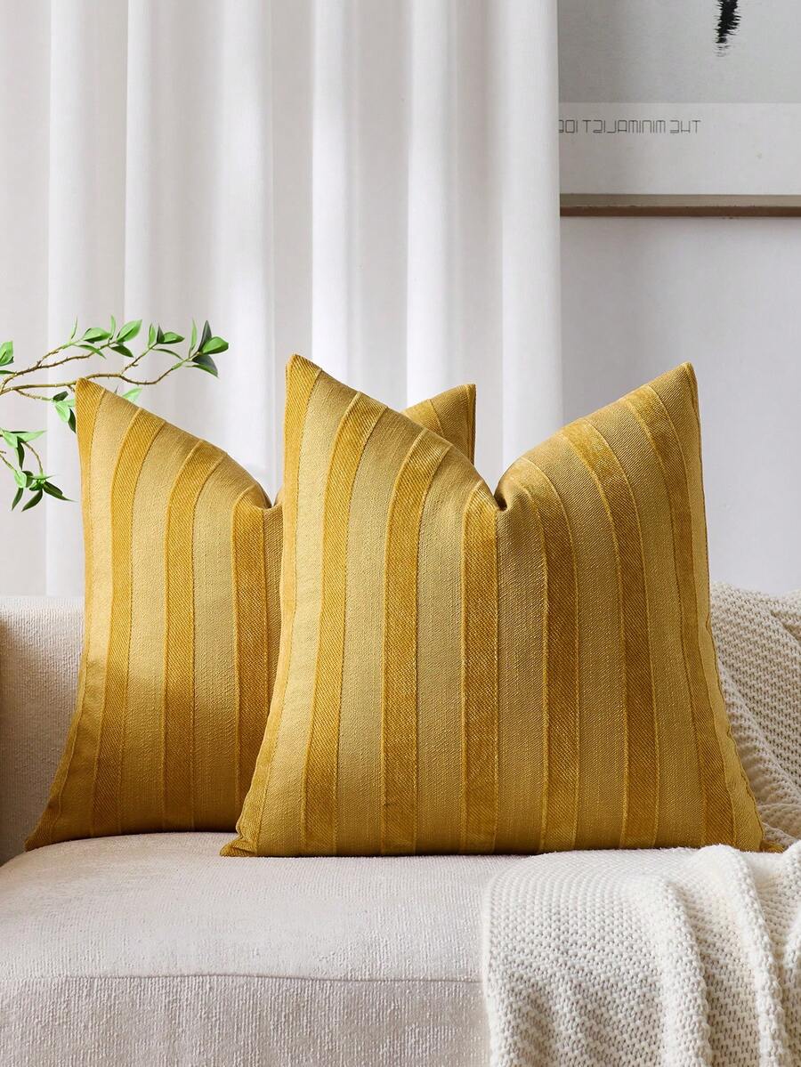 1/2 vỏ gối kẻ sọc 3D màu vàng mù tạt (không bao gồm ruột gối), chất liệu pha trộn giữa vải chenille và giả lanh mềm mại, hiện đại, thoải mái, phù hợp cho ghế sofa, phòng ngủ, trang trí nhà cửa, mọi mùa.
