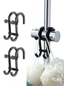 1pc Black Multi-Function Bathroom Storage Hook, No-Drill Towel Rack, Bath Sponge Holder, Razor And Cleaning Tool Storage Rack, Suitable For Shower Rod, Glass Door And Shelf, Also Can Be Used As Phone Stand - Multicolor - View 5
